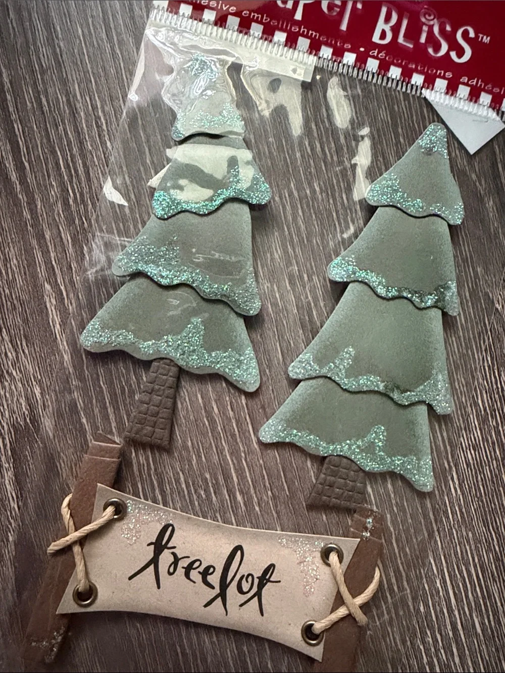❤️$8 Paper Bliss Glitter Green Tree Embellishments